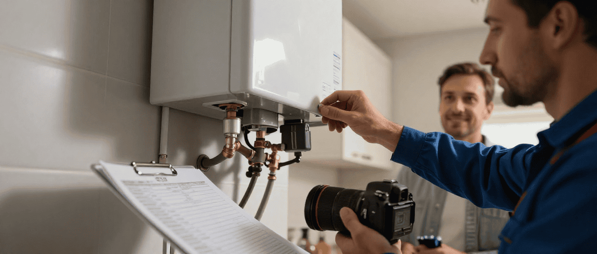 Techniciens en train de vérifier une chaudière à gaz pour assurer un fonctionnement optimal.