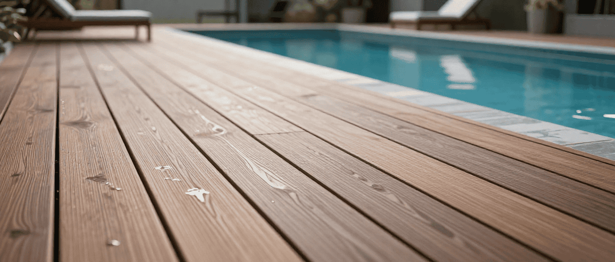 Balcon en bois pour piscine, espace extérieur, aménagement extérieur, terrasse en bois, mobilier de jardin, design extérieur, construction de terrasse, aménagement paysager, espace détente, travaux ex.