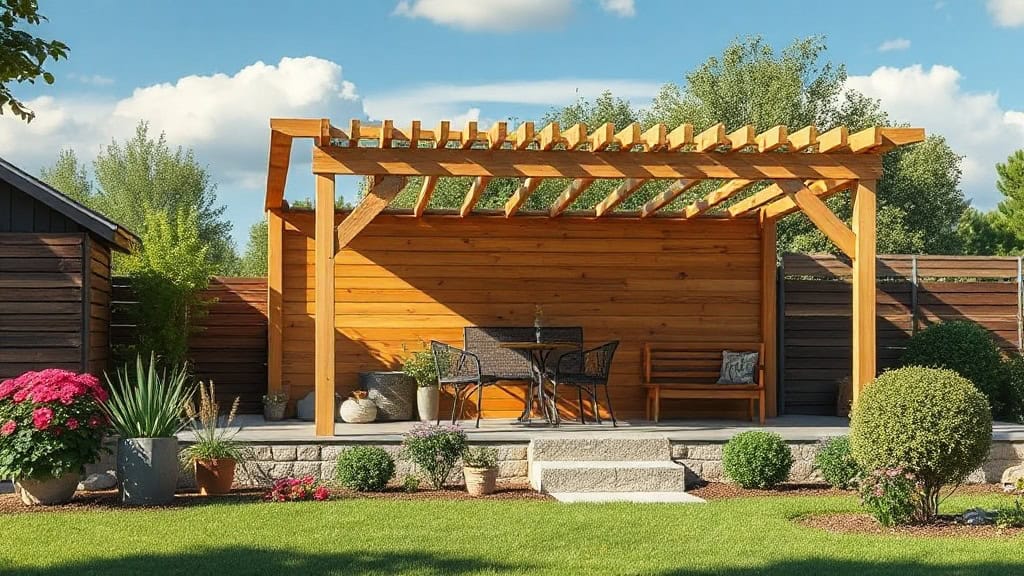 Pergola en bois pour espace extérieur, idéal pour créer une zone ombragée et conviviale dans votre jardin. Conception moderne et durable, parfaite pour les aménagements extérieurs résidentiels.