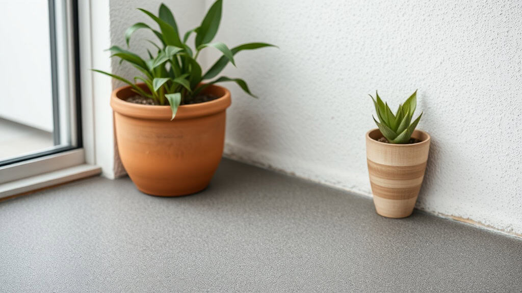 Balcon avec plantes en pot pour aménagement extérieur moderne et esthétique.