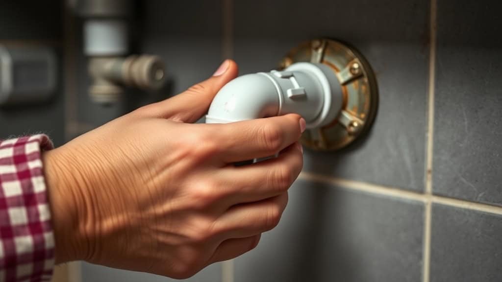Image montrant une main ajustant un robinet de plomberie extérieur, idéal pour les aménagements extérieurs et la gestion de l'eau dans les projets de construction ou de rénovation.
