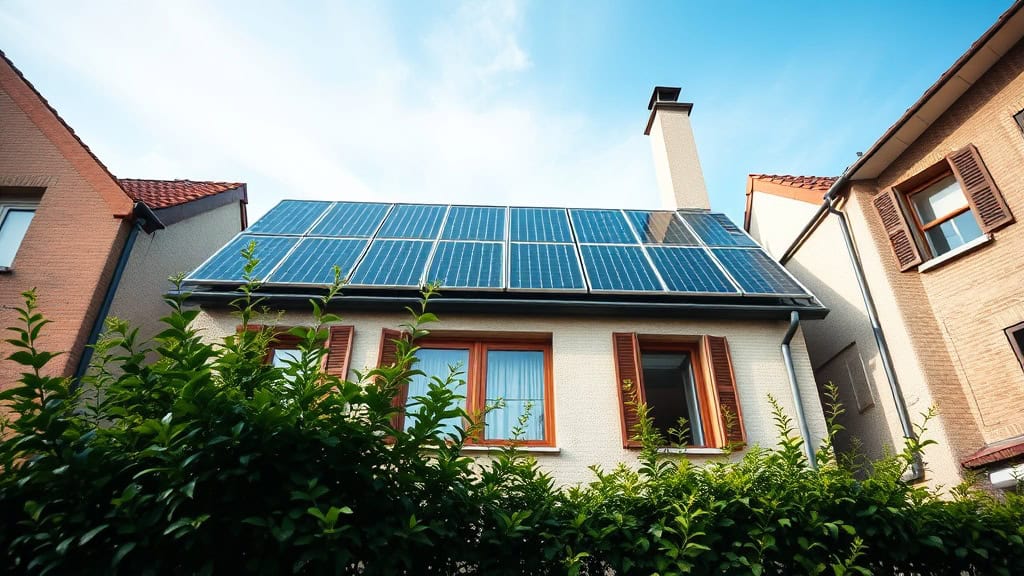 Panneaux solaires installés sur le toit d'une maison pour produire de l'énergie renouvelable, illustrant une solution écologique et économique pour l'autoconsommation.