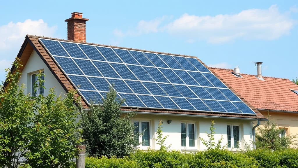 Panneaux solaires installés sur le toit d'une maison pour une production d'énergie renouvelable.