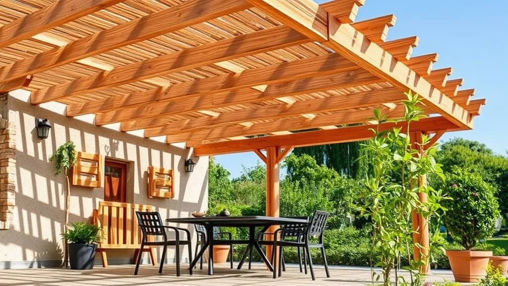 Structure pergola en bois pour espace extérieur.