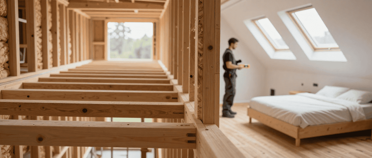 Extension en bois pour maison moderne avec intérieur lumineux et espace aménagé.