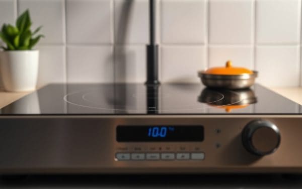 Plaque de cuisson électrique moderne avec contrôle de température numérique, idéale pour la cuisine contemporaine.