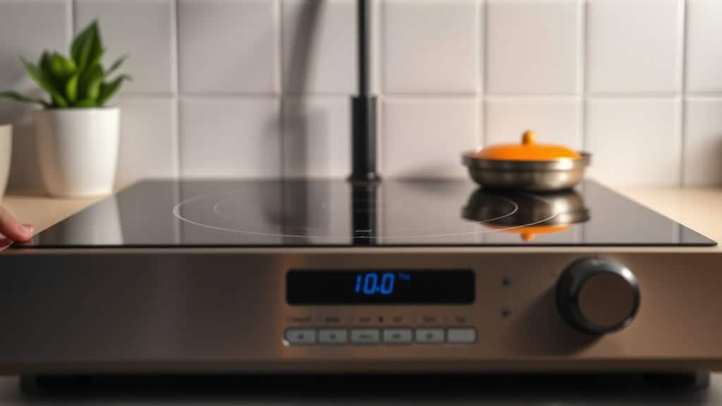 Plaque de cuisson électrique moderne avec contrôle de température numérique, idéale pour la cuisine contemporaine.
